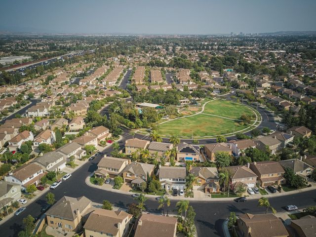 an overhead view of a suburban neighborhood